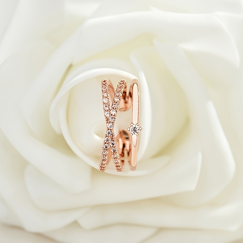 Women's Adjustable Double-Layer Zirconia Open Cross Ring